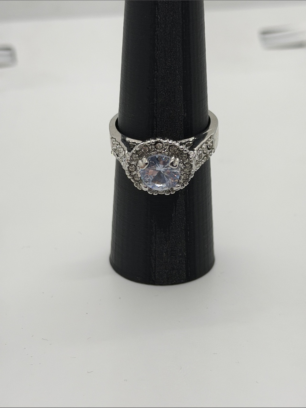Silver Halo Engagement Ring with Clear Center Stone size 11